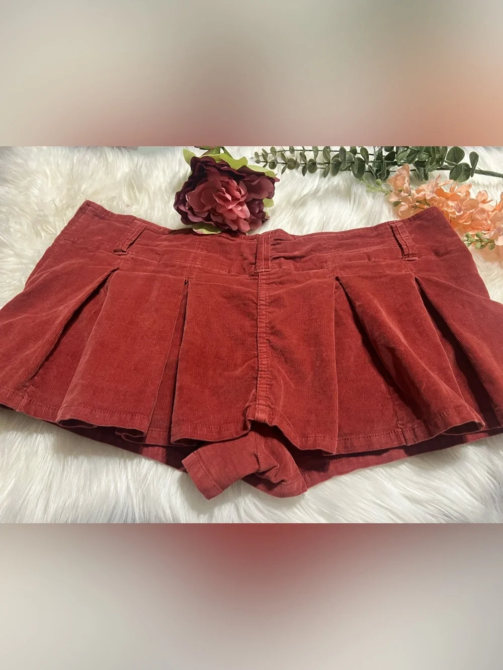 Free People Corduroy Mini Skirt in Brick  Red